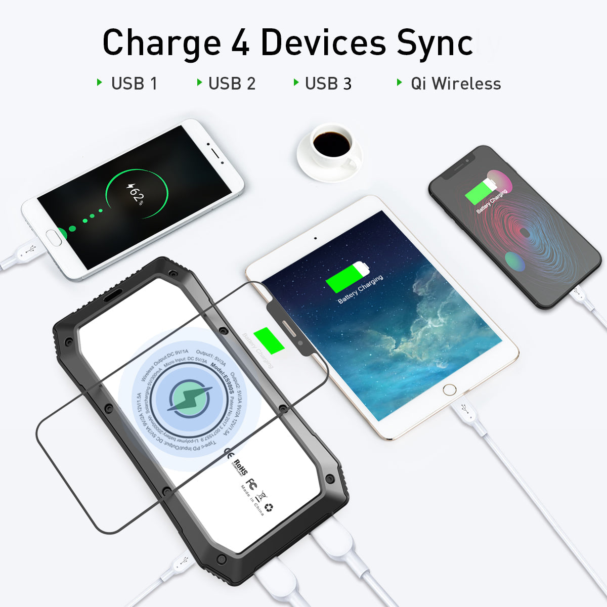 Sun Chaser Mini Solar Powered Wireless Phone Charger 10,000 mAh With LED Flood Light Vista Shops