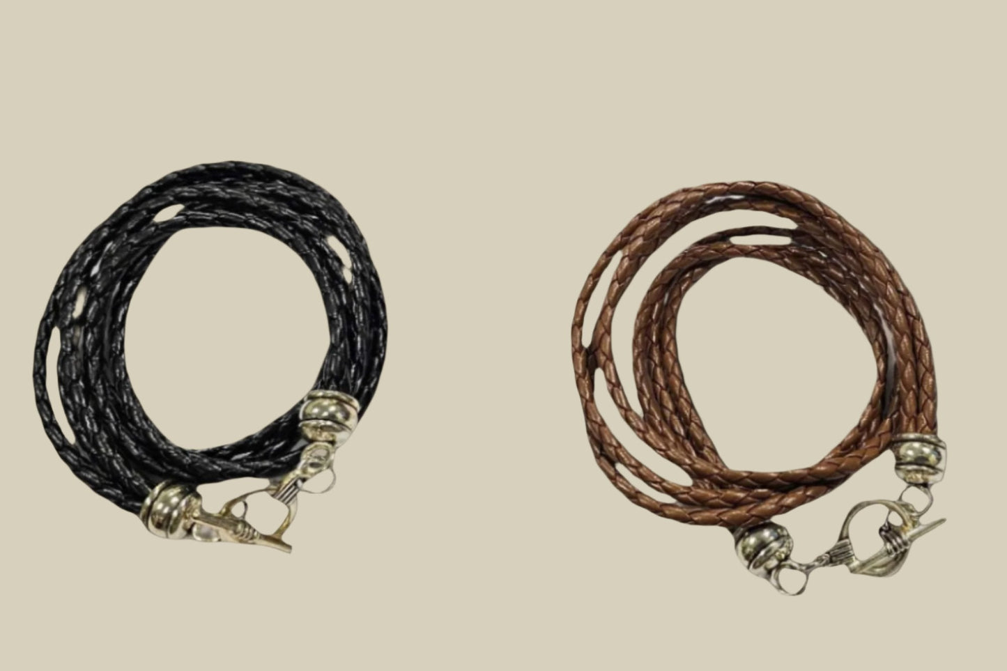 DOUBLE WRAP Woven Genuine Leather Toggle Bracelet VistaShops