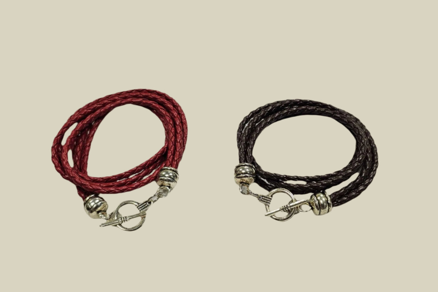 DOUBLE WRAP Woven Genuine Leather Toggle Bracelet VistaShops