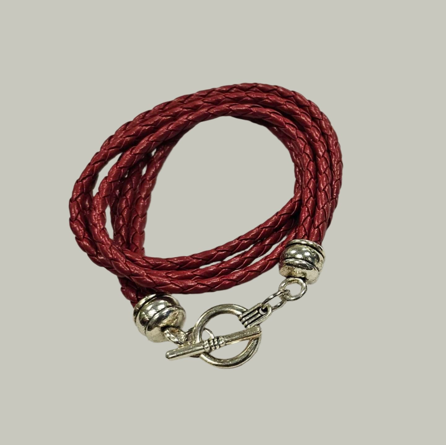 DOUBLE WRAP Woven Genuine Leather Toggle Bracelet VistaShops