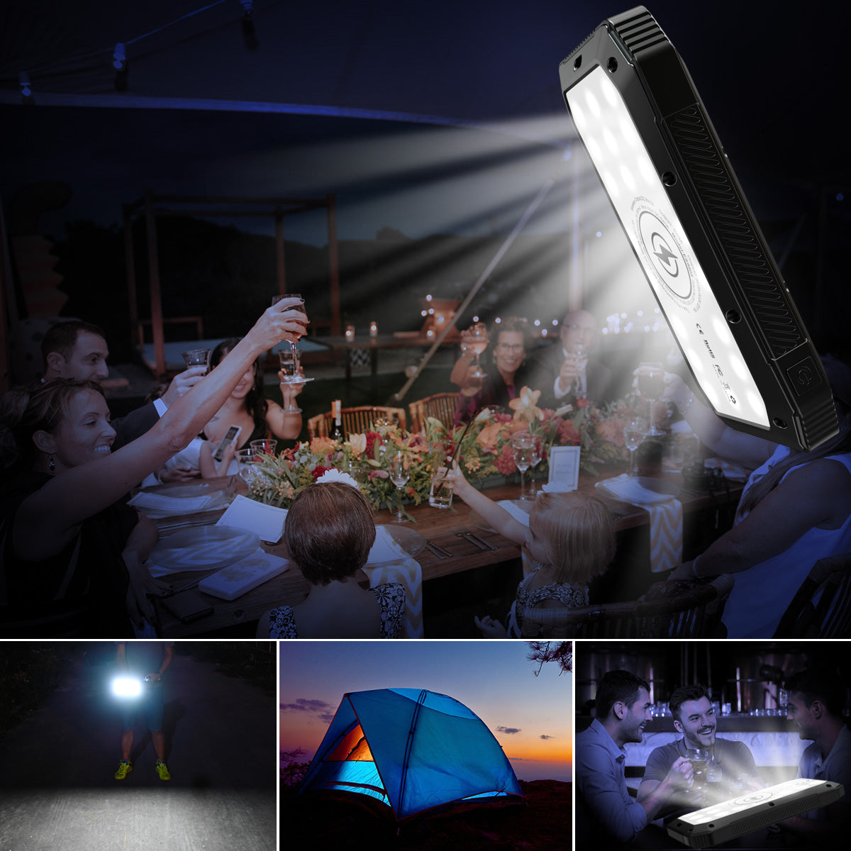 Sun Chaser Solar Powered Wireless Phone Charger 20,000 mAh With LED Flood Light Vista Shops