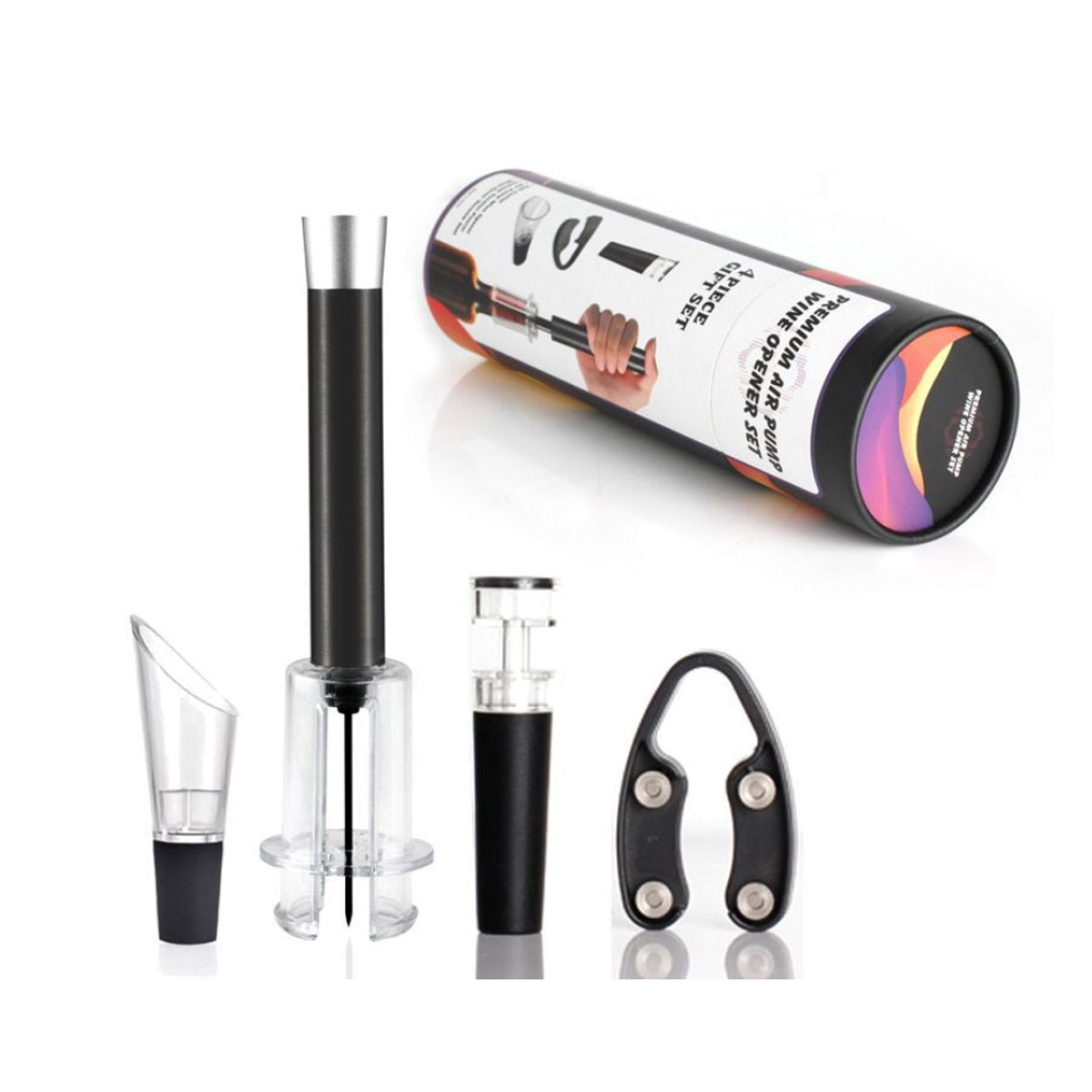 Pour And Preserve Set of 4 Foil Cutter Air Wine Opener Aerator And Wine Stopper Vista Shops