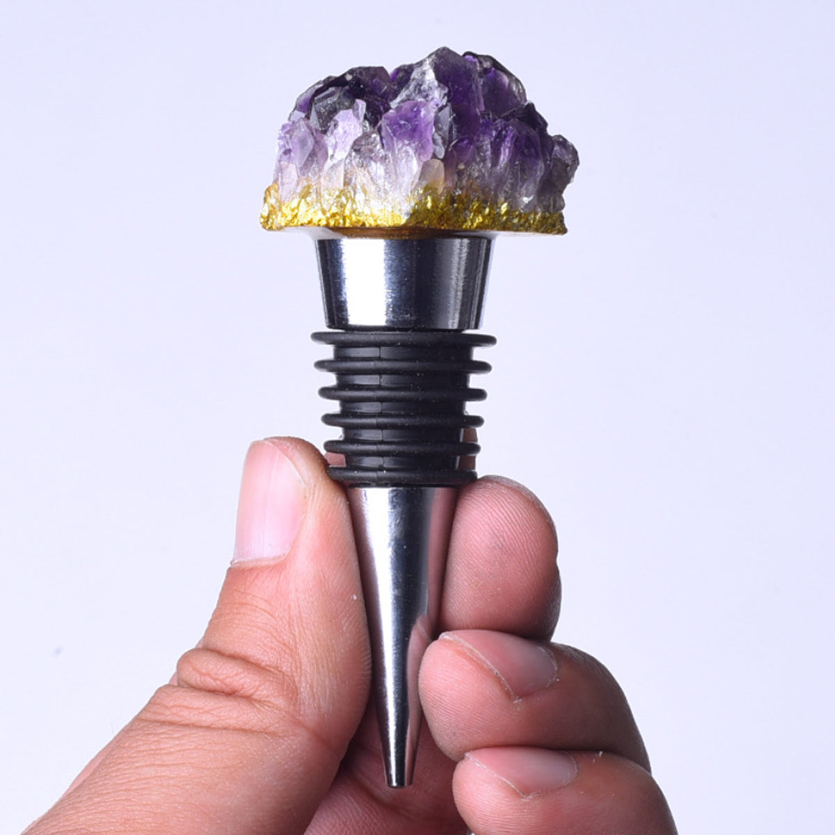 Fancy Amethyst Crystal Wine Stopper Pair Vista Shops