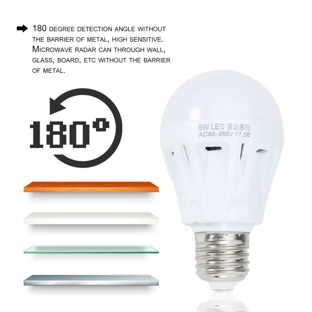 LED LIGHT BULB W/ RADAR MOTION SENSOR 180 Deg 5w/50 Watts Vista Shops
