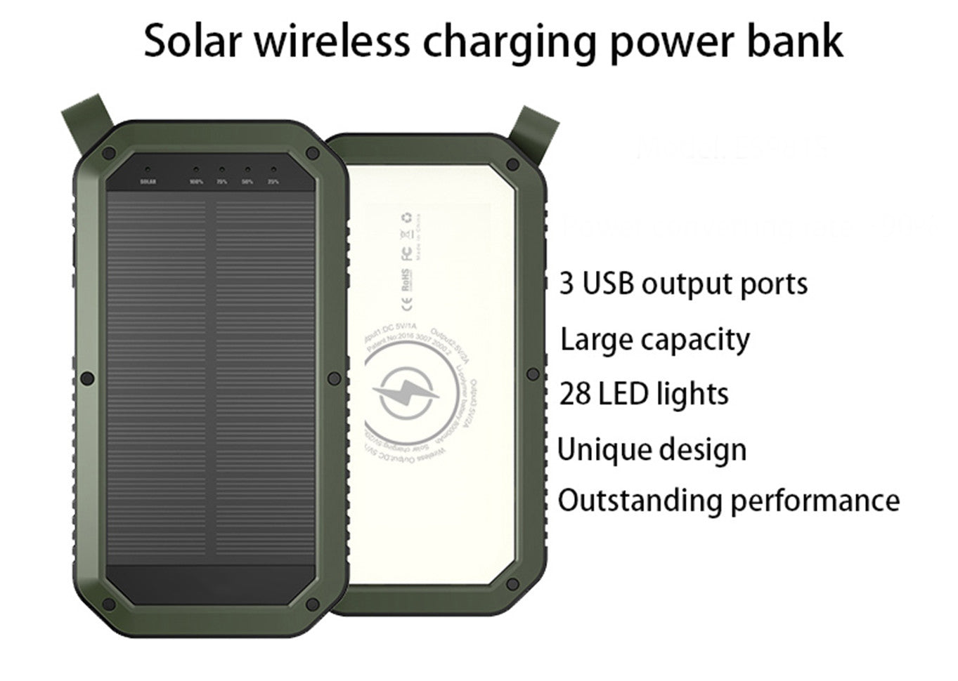 Sun Chaser Mini Solar Powered Wireless Phone Charger 10,000 mAh With LED Flood Light Vista Shops