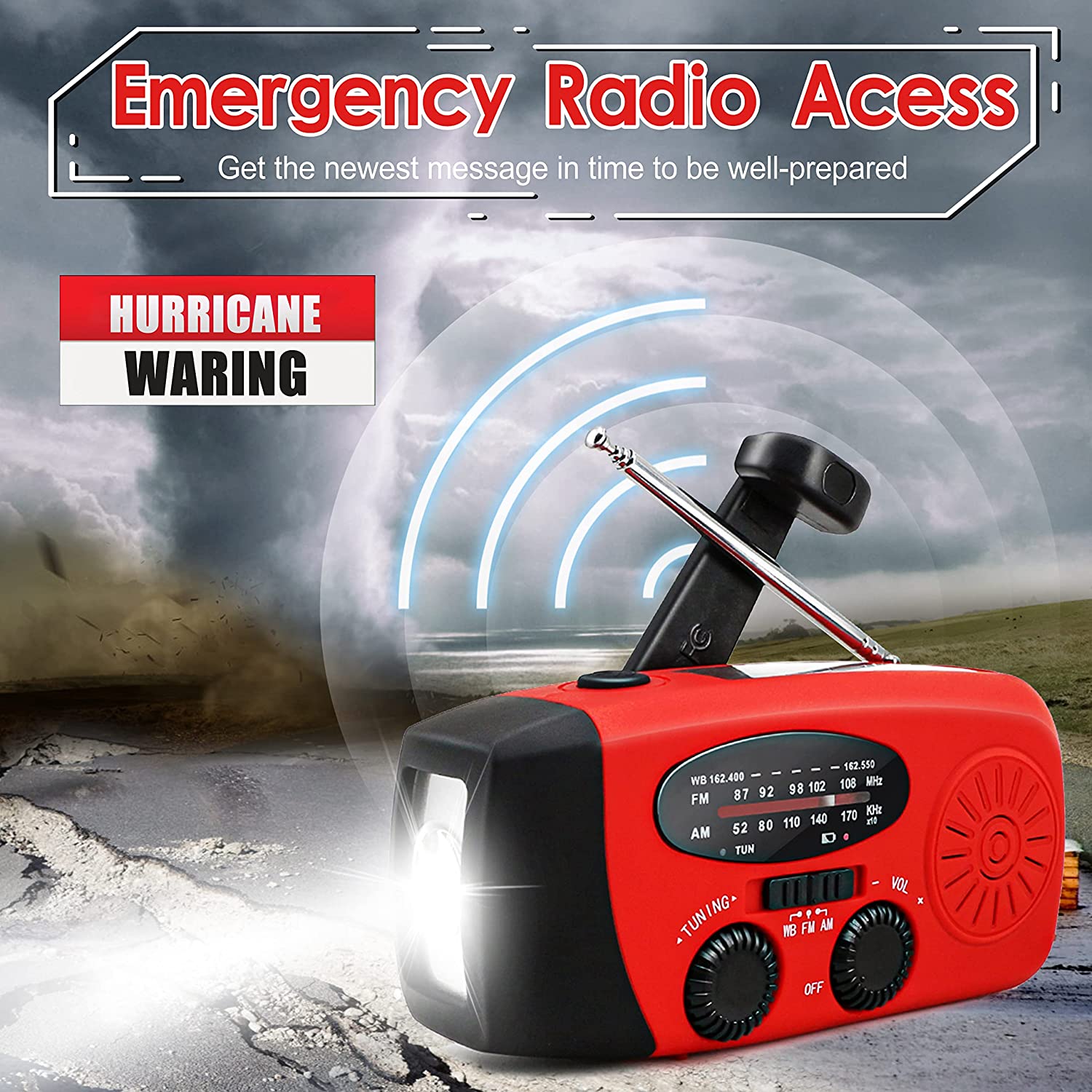 Storm Safe Emergency AM/FM/NOAA Weather Band Radio With Solar Flash Light And Built-in Phone Charger Vista Shops