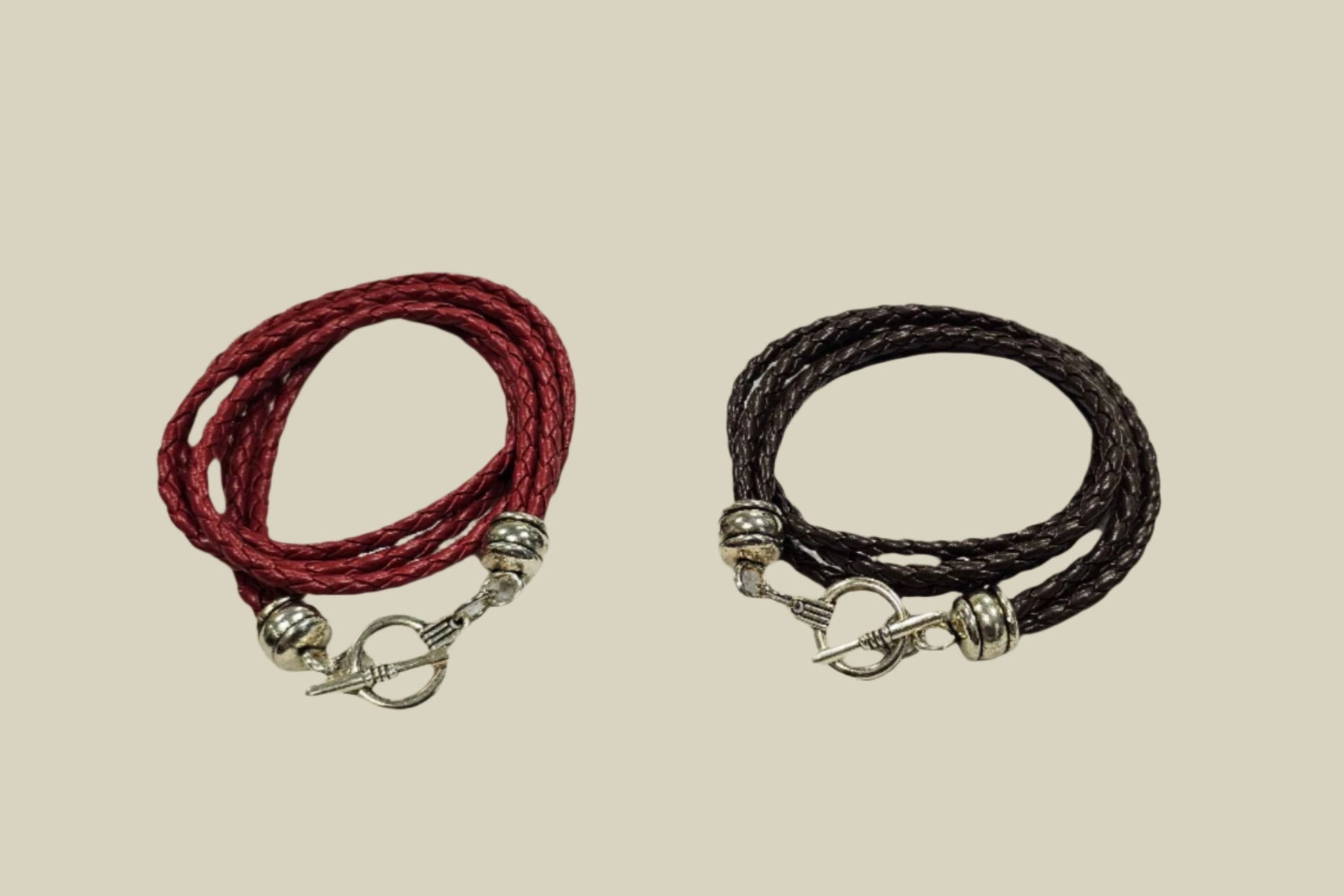 DOUBLE WRAP Woven Genuine Leather Toggle Bracelet VistaShops
