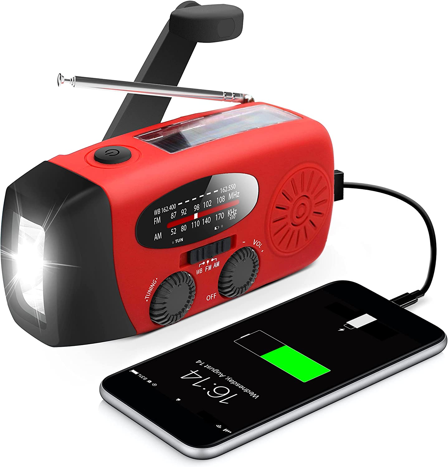 Storm Safe Emergency AM/FM/NOAA Weather Band Radio With Solar Flash Light And Built-in Phone Charger Vista Shops