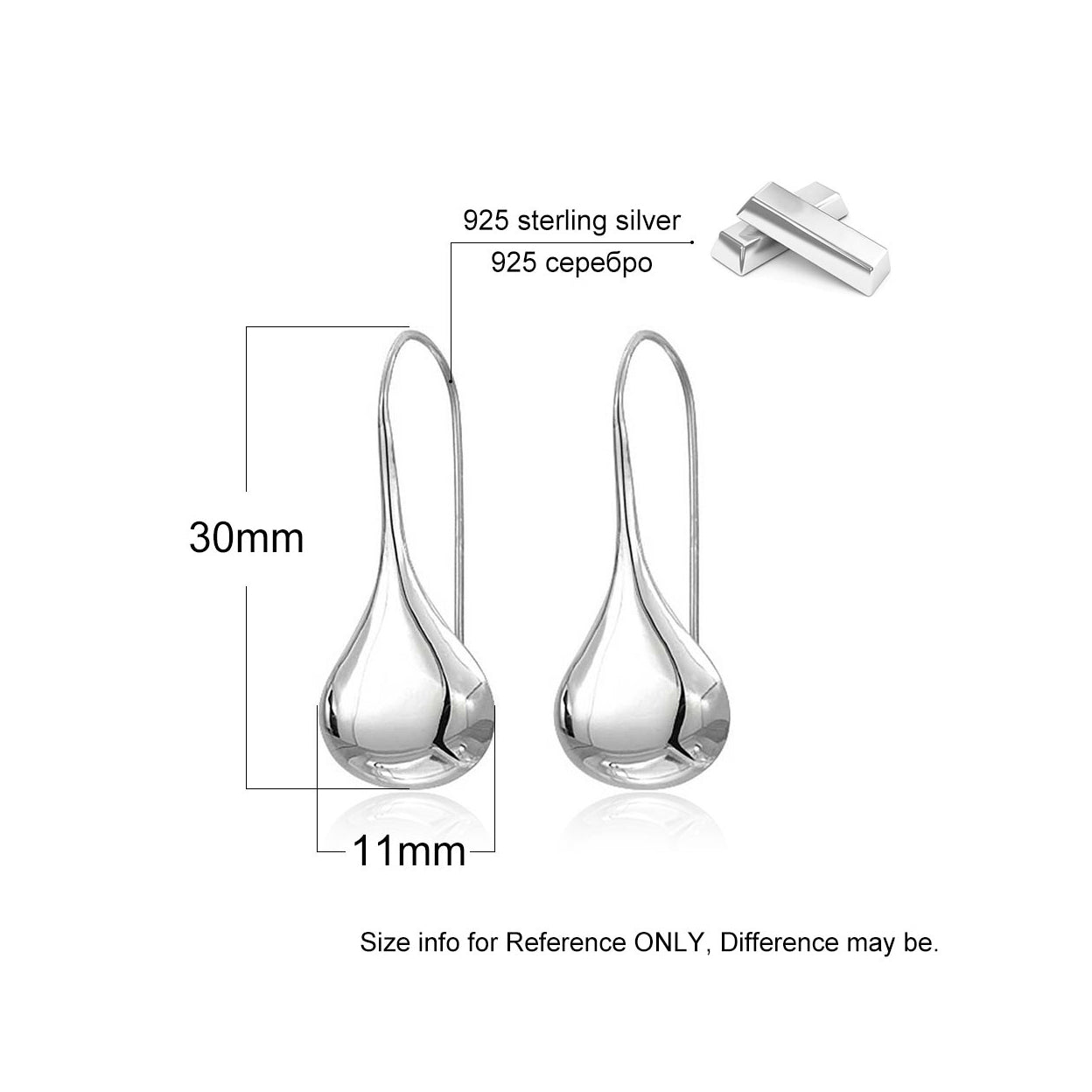 Intensity Tear Drop Hook Earrings Solid 925 Sterling Silver Vista Shops