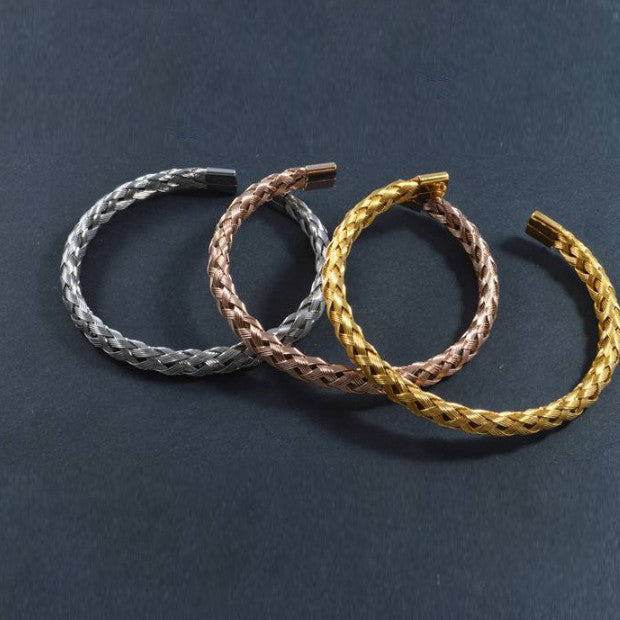 Zarina Bracelets Weaved In Rosegold Gold And Silver Finish Vista Shops