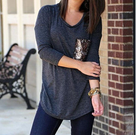 Queenie Tunic Top With Sequined Pocket Vista Shops