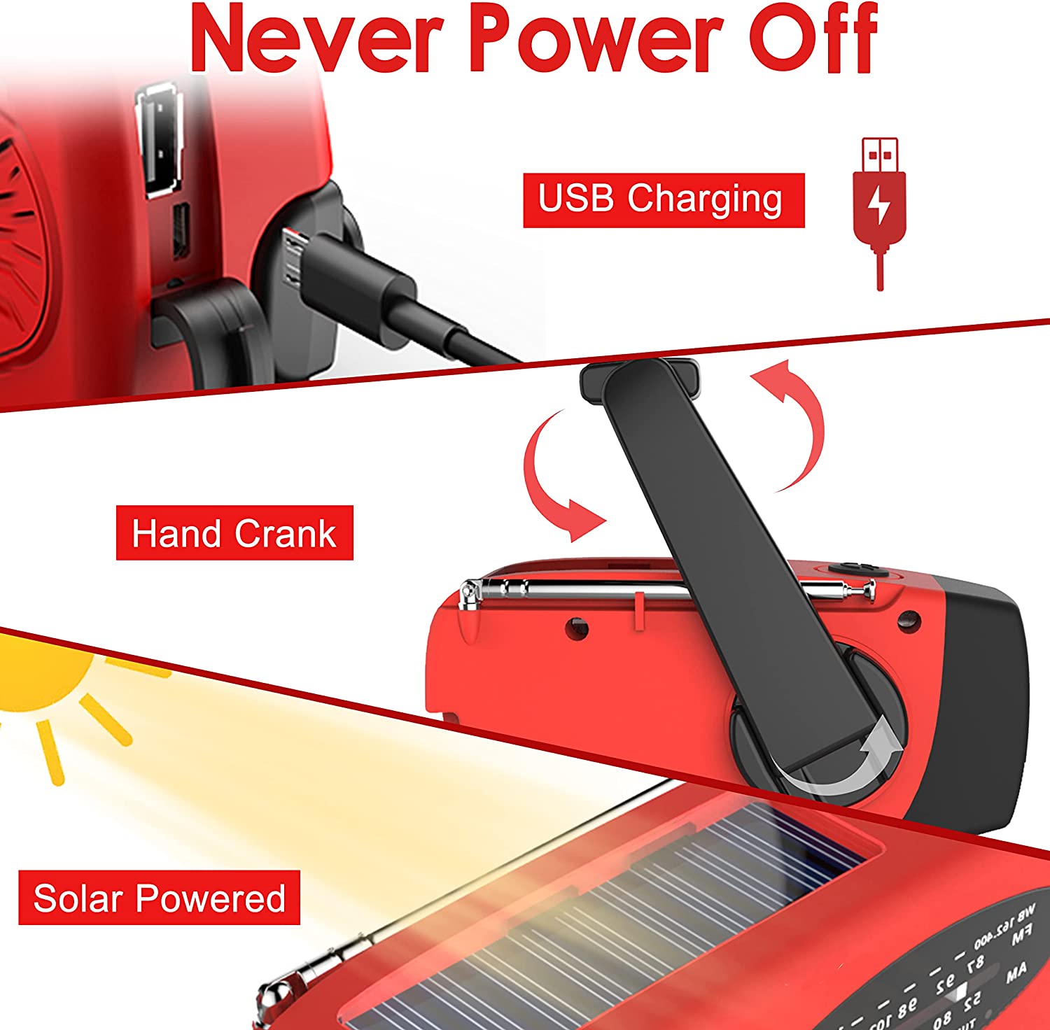Storm Safe Emergency AM/FM/NOAA Weather Band Radio With Solar Flash Light And Built-in Phone Charger Vista Shops