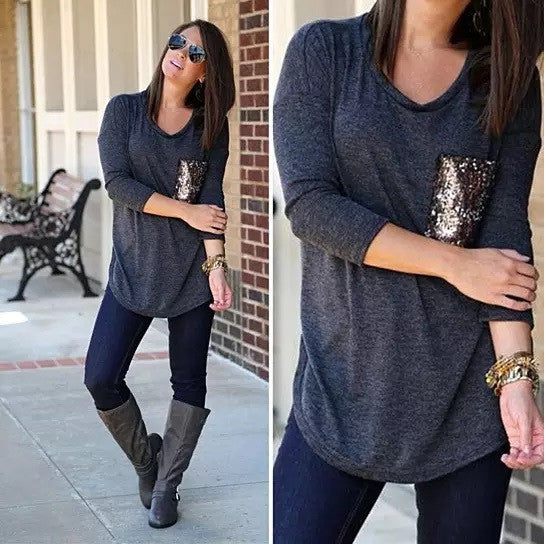 Queenie Tunic Top With Sequined Pocket Vista Shops