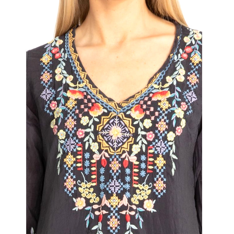 Private Garden Embroidered Tunic Tops In Vivid Colors Vista Shops