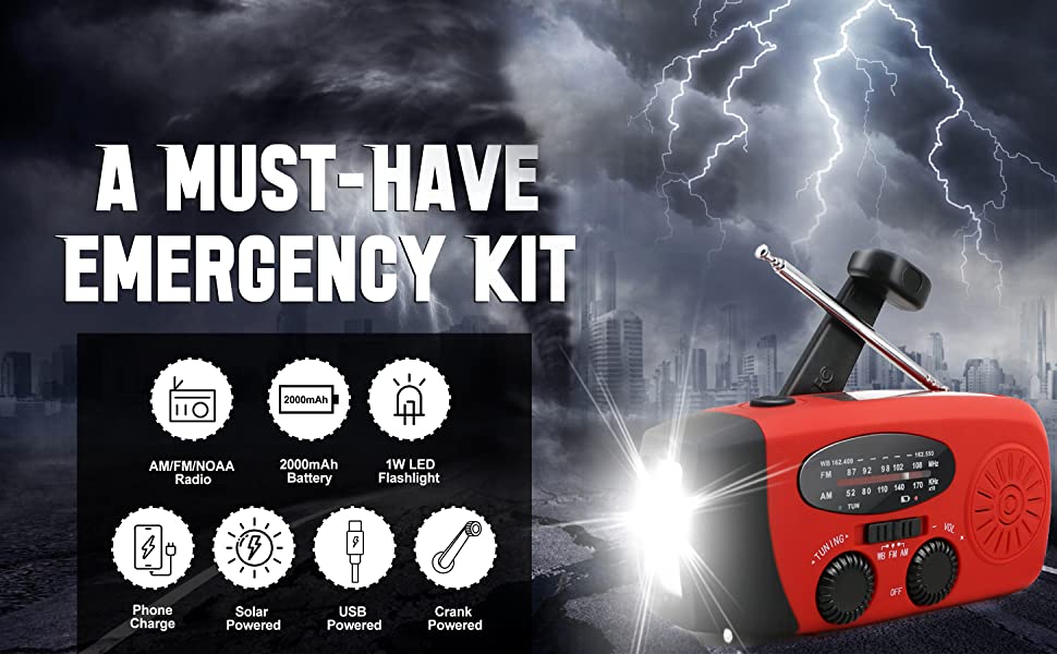 Storm Safe Emergency AM/FM/NOAA Weather Band Radio With Solar Flash Light And Built-in Phone Charger Vista Shops