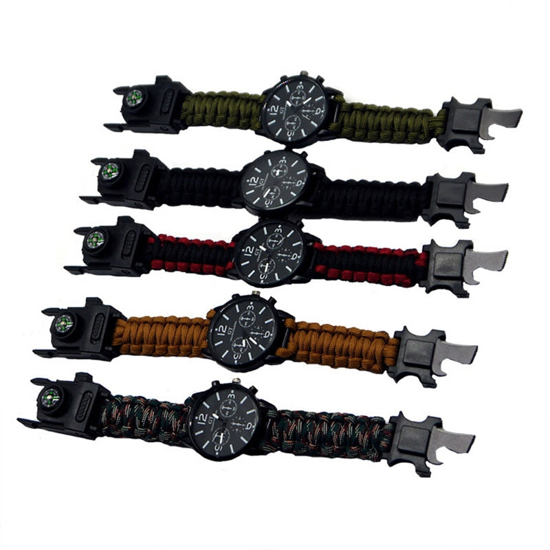 Outdoor Multi function Camping Survival Watch Bracelet Tools With LED Light Sportfans Store