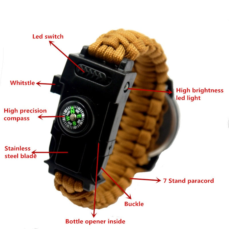 Outdoor Multi function Camping Survival Watch Bracelet Tools With LED Light Sportfans Store