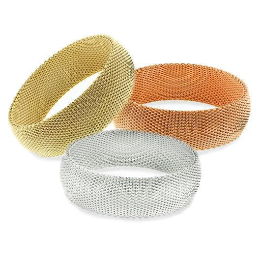 CHERISH Mesh Bangle Trio Of Gold Rose Gold Silver In 3 Sizes Vista Shops