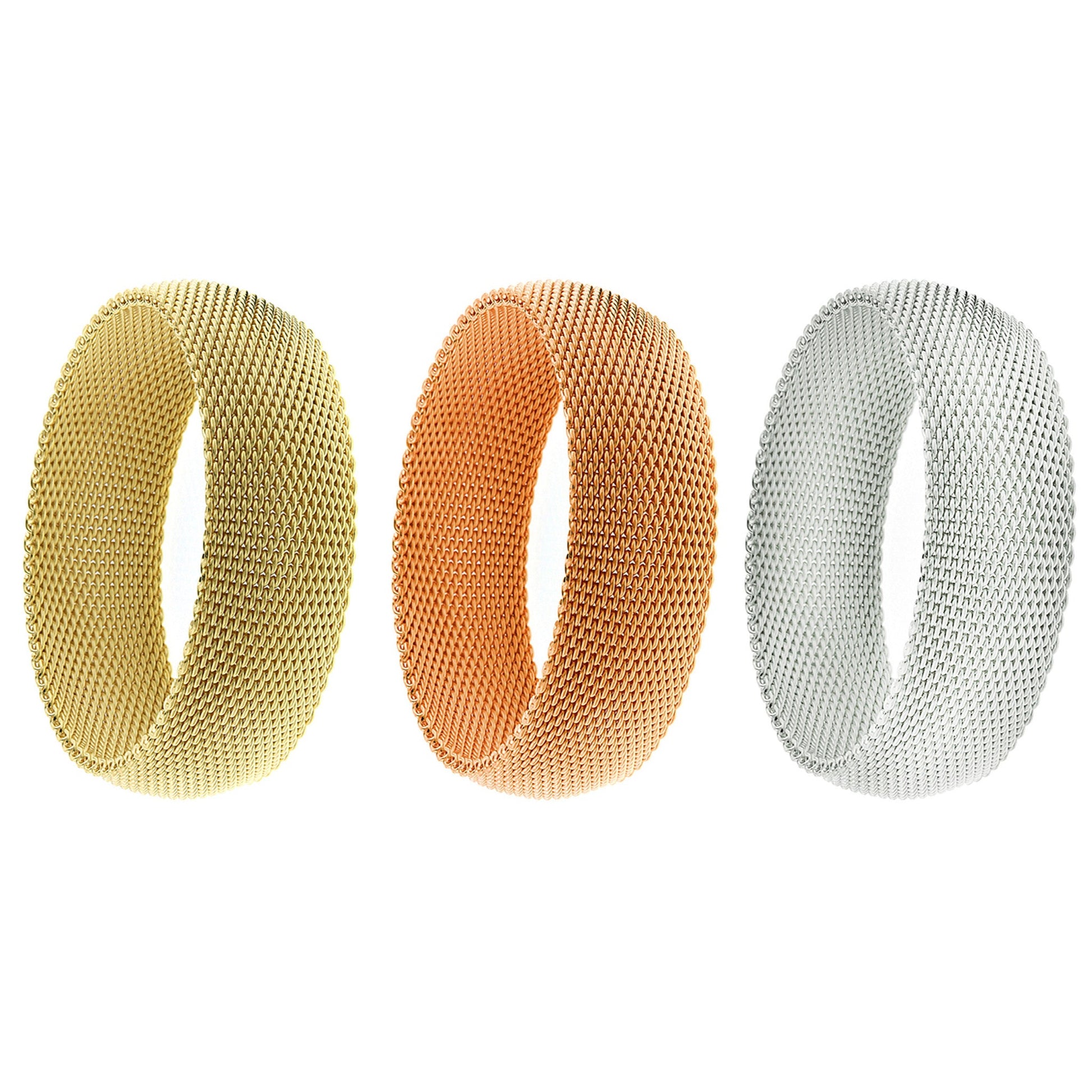 CHERISH Mesh Bangle Trio Of Gold Rose Gold Silver In 3 Sizes Vista Shops