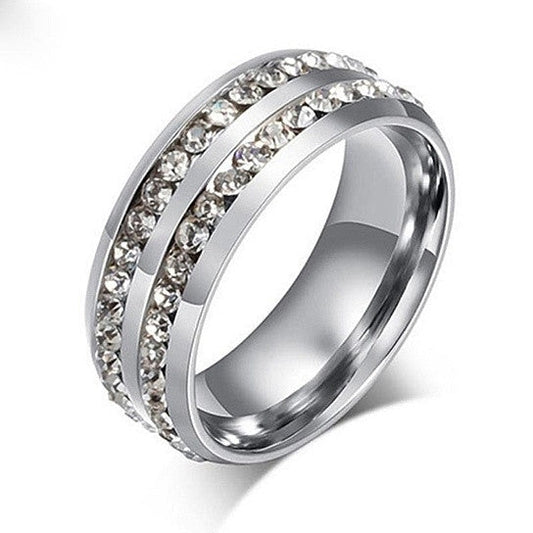 I Trust You Ring Double Row Channel Set CZ Stones In Titanium Steel Vista Shops