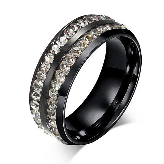 I Trust You Ring Double Row Channel Set CZ Stones In Titanium Steel Vista Shops