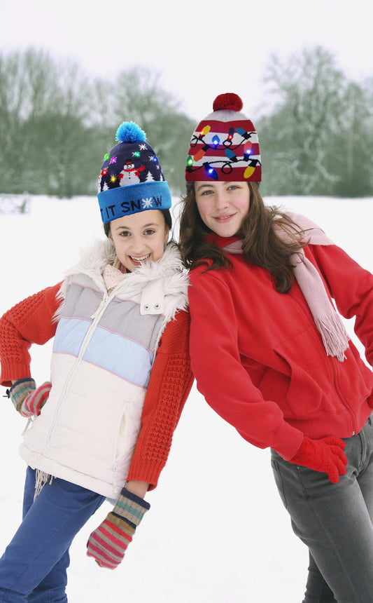 Pom Pom Party Holiday Hats With LED Lights Vista Shops