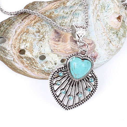 Peacock Heart Turquoise Token Of Love Pendant And Antique silver style Necklace Vista Shops