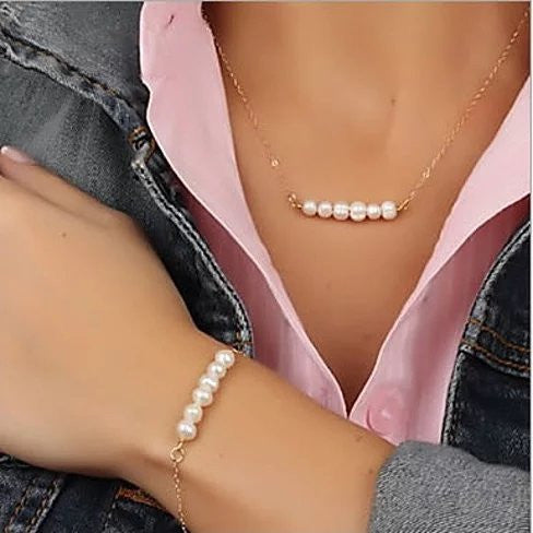 Miss Lovely Pearls Bar Necklace And Bracelet Set Vista Shops
